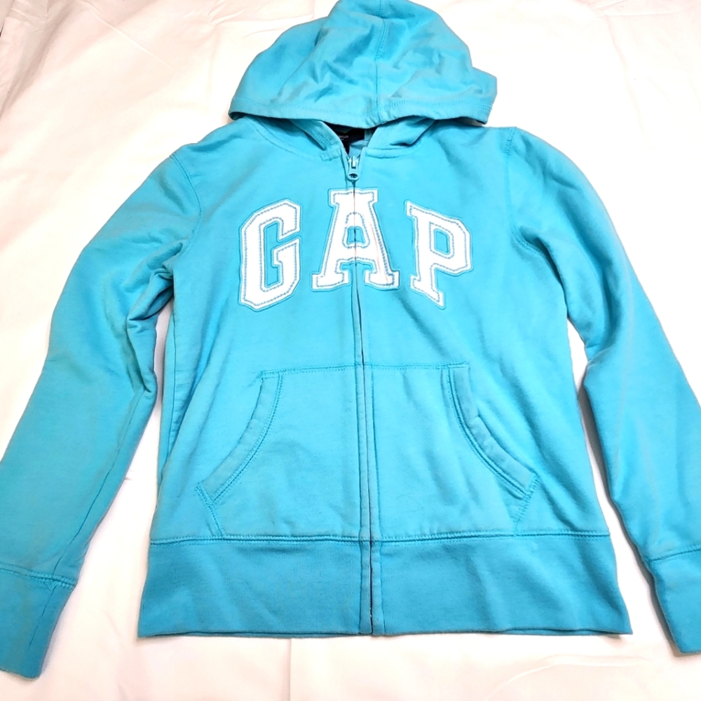 Gap Kids Sequin-Logo Icicle Blue Zip-Up Hoodie | Girls Size M